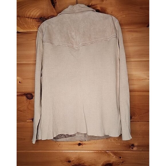 Coldwater Creek Women Size 20 Tan Cable Knit Wool Suede Leather Zip Jacket - Picture 8 of 10